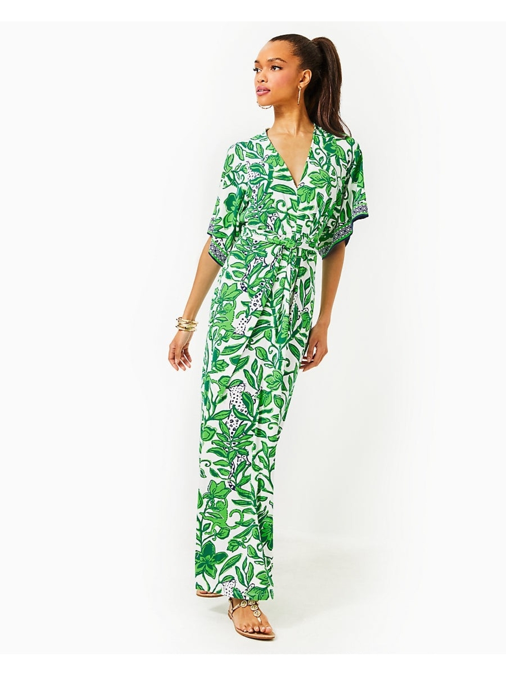 Lilly PulitzerWISTERIA ELBOW SLEEVE V-NECK MAXI DRESS, FIDDLE LEAF GREEN Size 14 - Picture 3 of 3